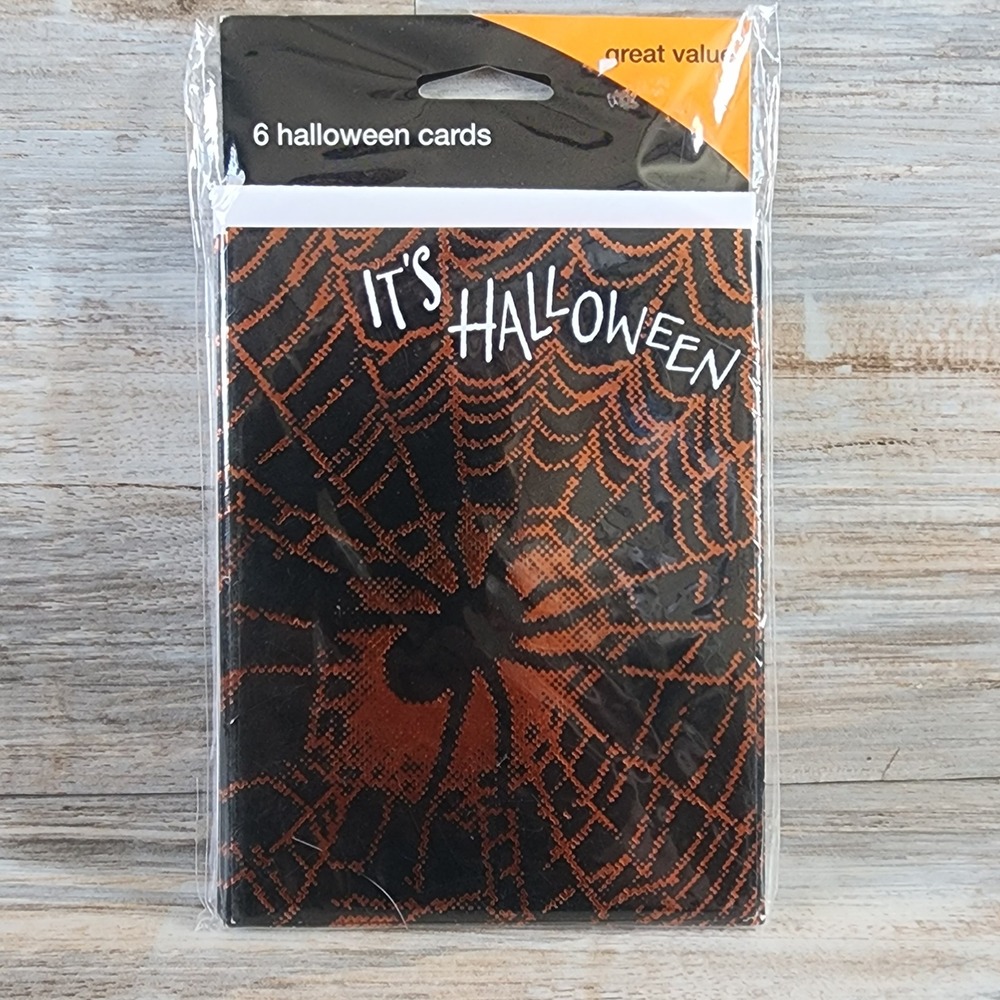 Carlton Cards Halloween Greeting Cards 6 Count Spiderweb Orange Foil Metallic